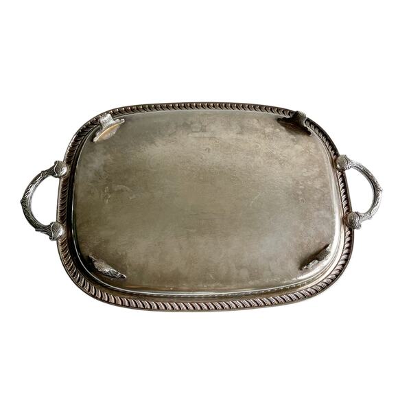 Vintage Leonard Silver Serving Tray Footed Side Handles Festive Holiday Platter - Picture 5 of 13